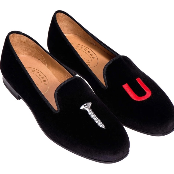 Stubbs & Wootton Screw You (College) Black Velvet Slippers Ladies 7 - Picture 9 of 10